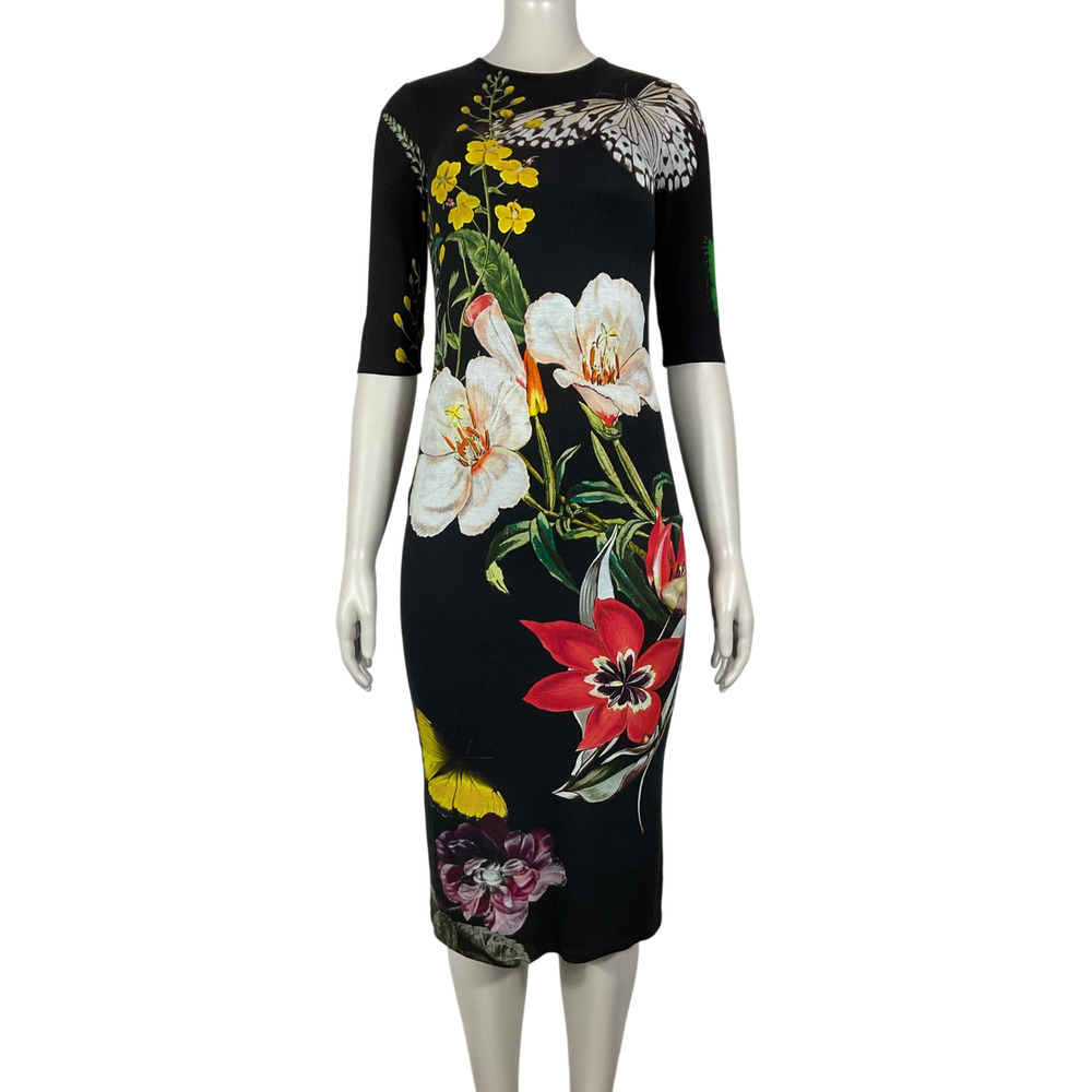 Olivia Botanical Essential Floral Delora Crewneck Midi Dress Size 2 - Picture 2 of 6